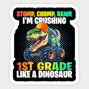 1St Grade Dinosaur Monster Truck Back To School First Day Sticker